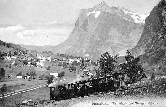 Einer der letzten Dampfzüge unterwegs zur Kleinen Scheidegg. Ab 1910 fährt die WAB elektrisch.